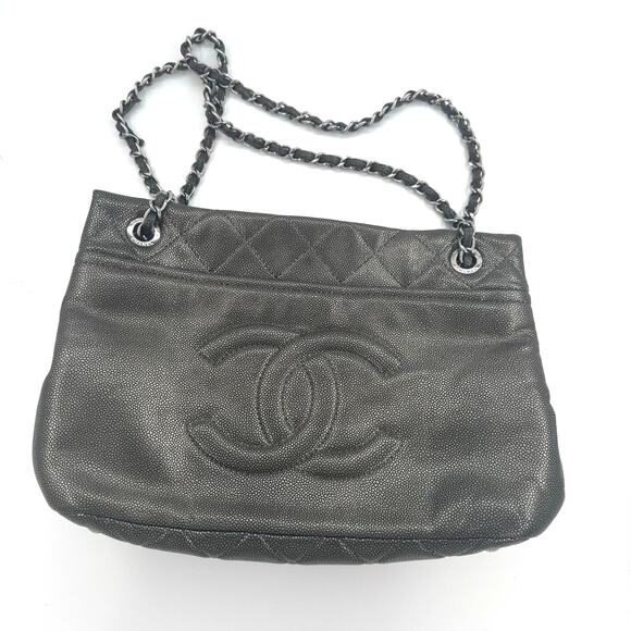 Chanel Metallic Silver Gray Grey Quilted Caviar Timeless Tote SHW Series 14 - Picture 2 of 16